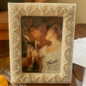 Vintage Terrtsgrafucs white beaded 5x7 photo frame wedding